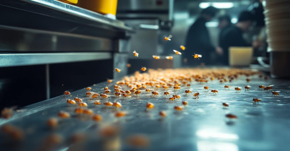 fruit flies on counter in restaurant kitchen