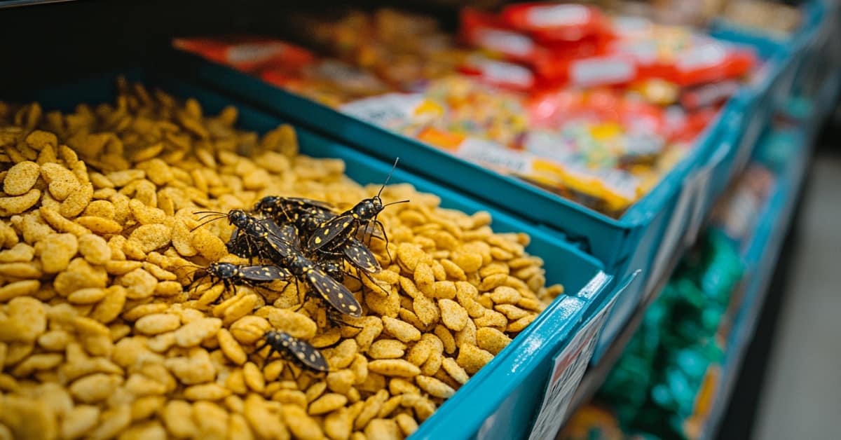 meal moths on top of cereal in a bin