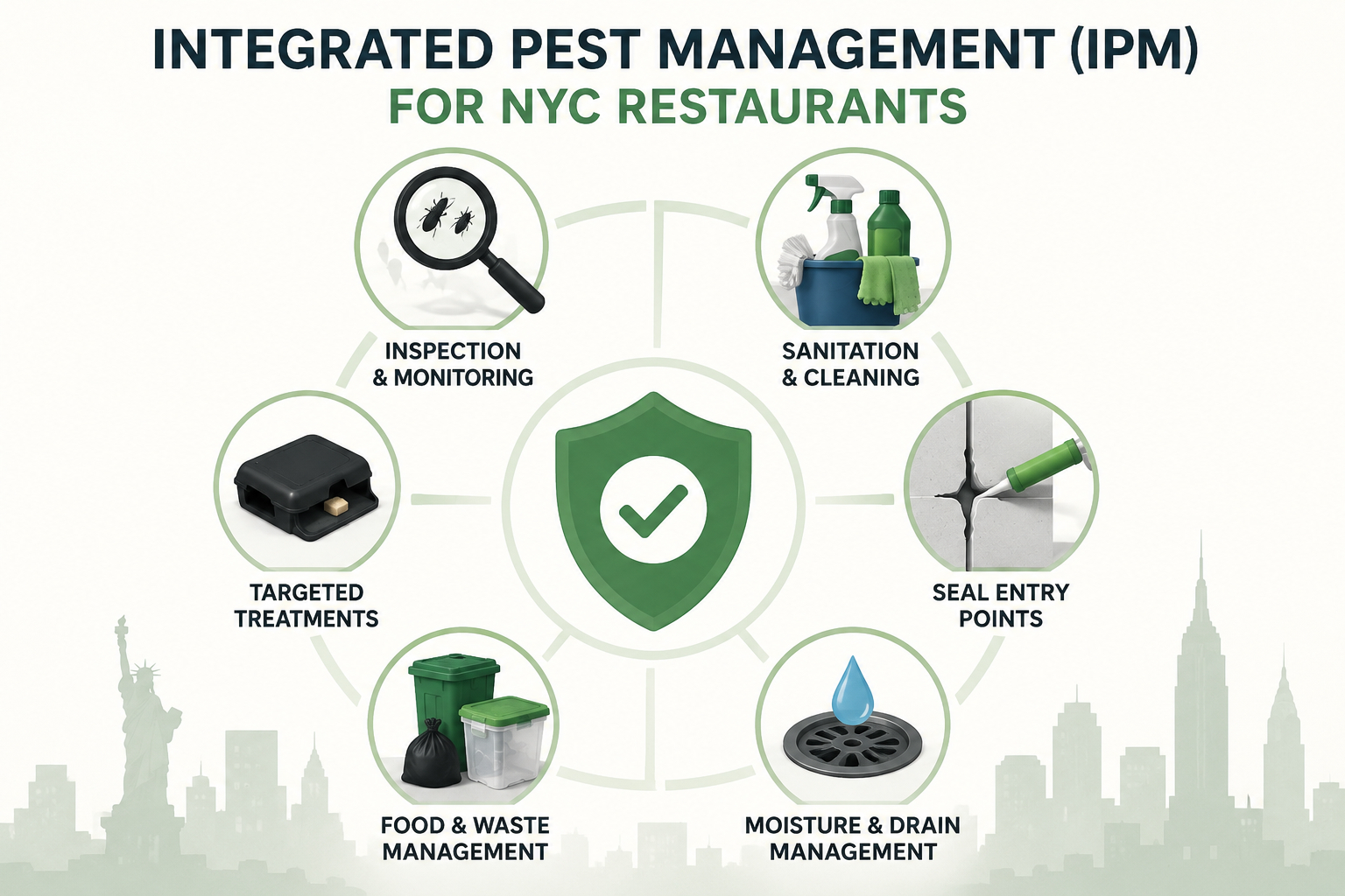 Integrated Pest Management (IPM) for NYC Restaurants: Complete Guide 1 integrated pest management IPM for NYC restaurants infographic of core components